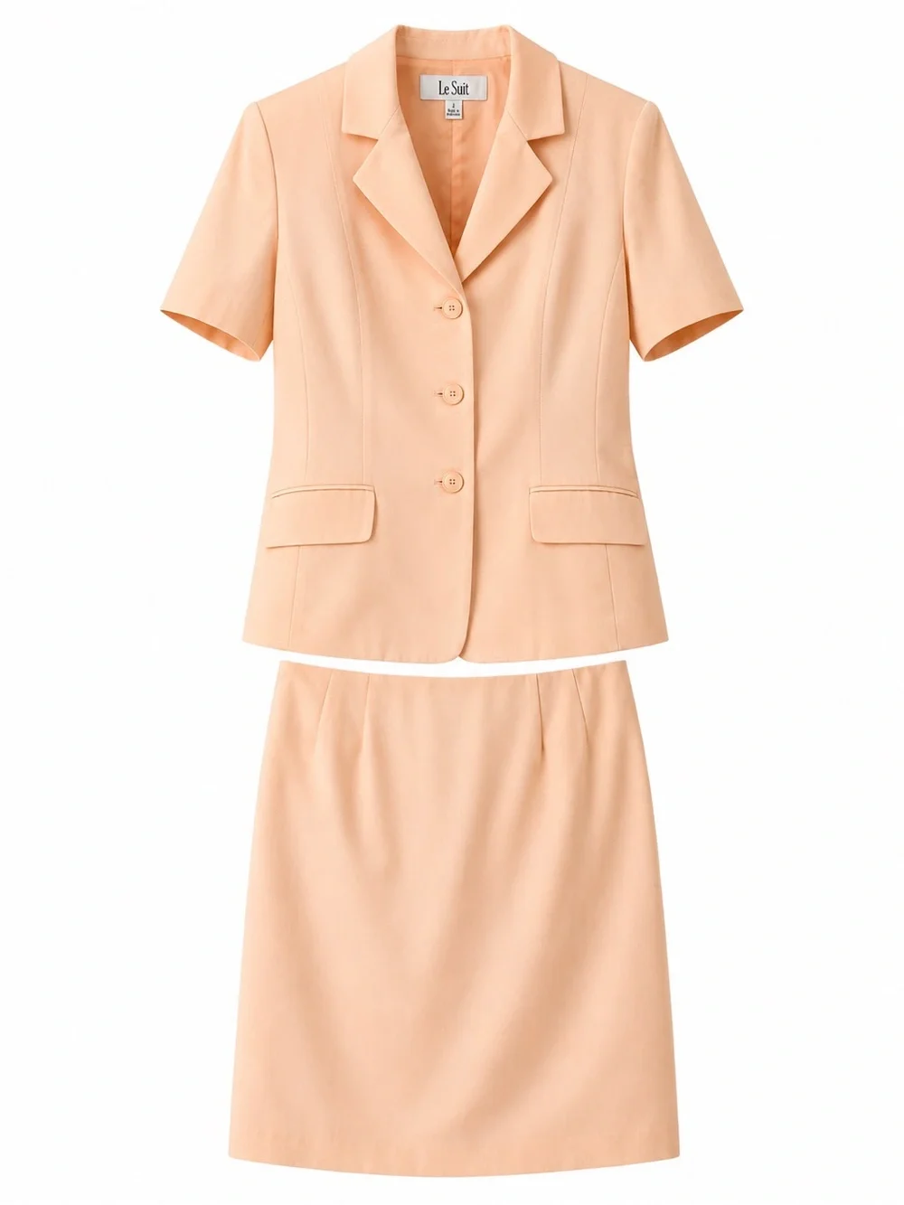 Le Suit Peach Short-Sleeve Pencil Skirt Suit